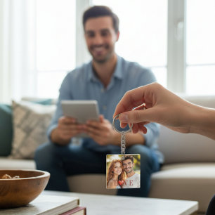 Llavero de Foto de Corazón de Amor de Pareja