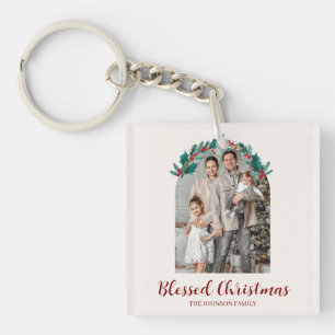 Llavero de foto de corona de Navidad personalizada