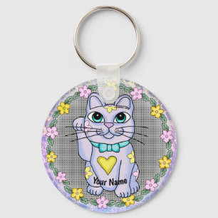 Llavero de gato afortunado violeta