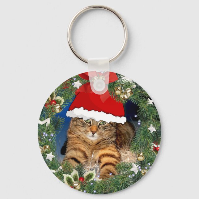 Llavero de gato atigrado navideño adorable (Anverso)