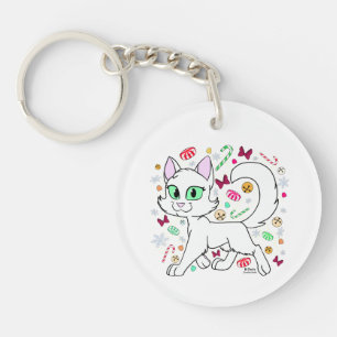 Llavero de gato de Navidad (Blanco)