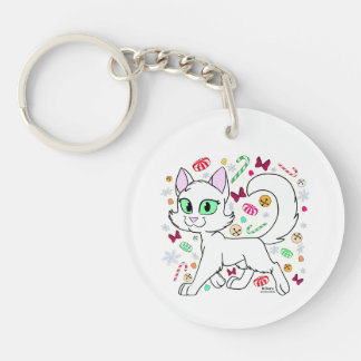 Llavero de gato de Navidad (Blanco)