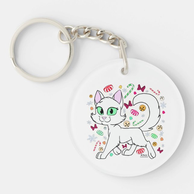 Llavero de gato de Navidad (Blanco) (Frente)