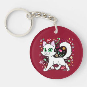 Llavero de gato de Navidad (Rojo)