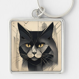 Llavero de gato negro Art Deco