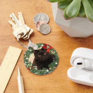 Llavero de Gato Negro de Navidad