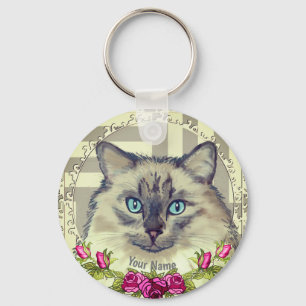 Llavero de gato Ragdoll rosas
