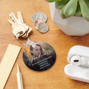 Llavero de graduación con foto y letra moderna