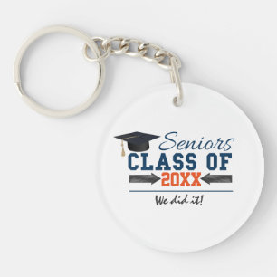 Llavero de graduación tipografía naranja azul mari