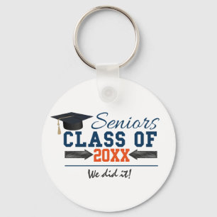 Llavero de graduación tipografía naranja azul mari