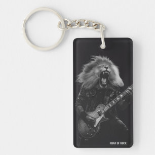 Llavero de guitarra de león en blanco y negro vint