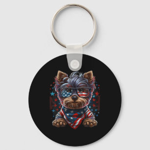 Llavero De Julio Patriotic Yorkie Dog Bandera Estadouniden