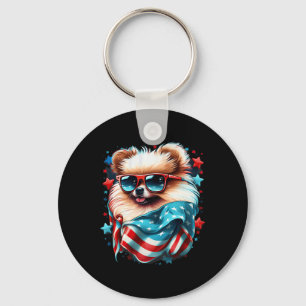 Llavero De Julio Patriótico Pomerania Perro Bandera De Ee.