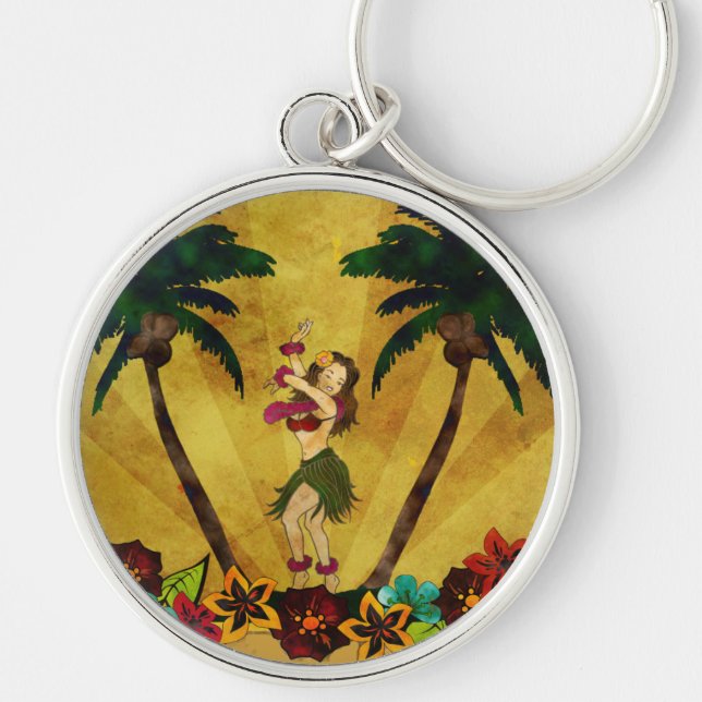 Llavero de las palmeras del chica de Hula del (Frente)