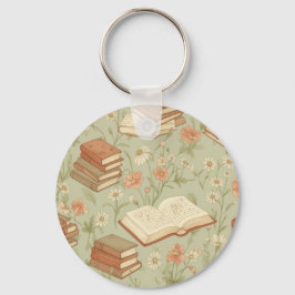 Llavero de libro abierto floral amante de los libr