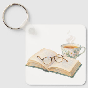 Llavero de Libro y Té junto a la Ventana