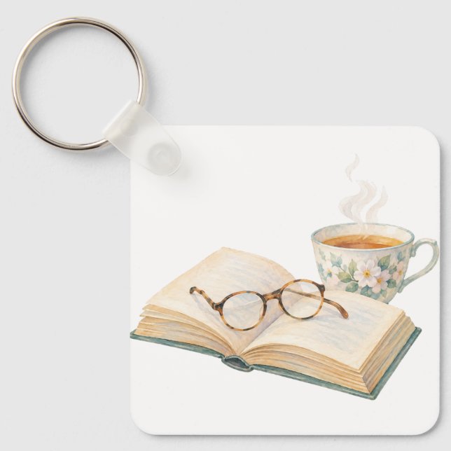 Llavero de Libro y Té junto a la Ventana (Anverso)