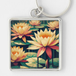 Llavero de loto amarillo Art Deco