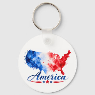 Llavero de Mapa de USA en Acuarela Patriótica