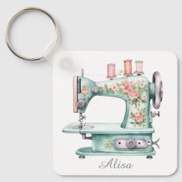 Llavero de máquina de coser floral azul