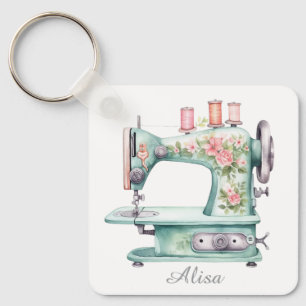 Llavero de máquina de coser floral azul
