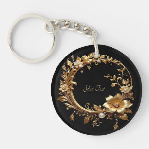 Llavero de Marco Adornado con Floral Dorado