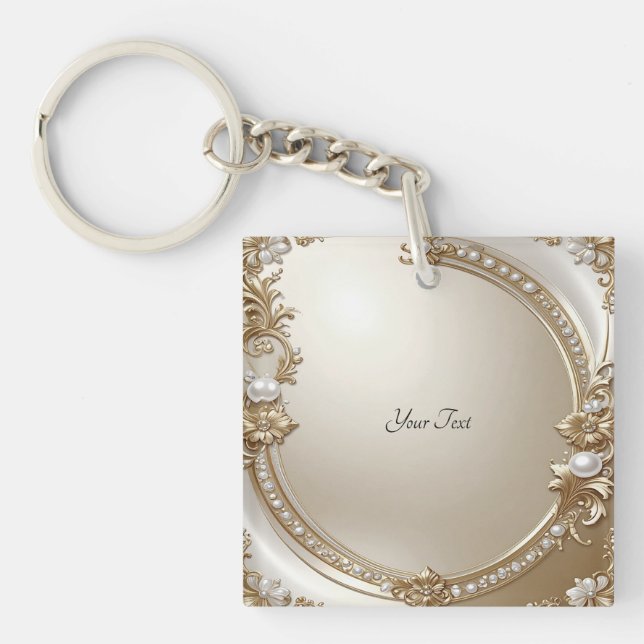 Llavero de Marco Dorado Ornamentado con Perlas (Frente)