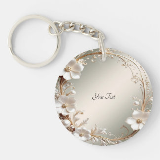 Llavero de Marco Floral Blanco Ornamentado