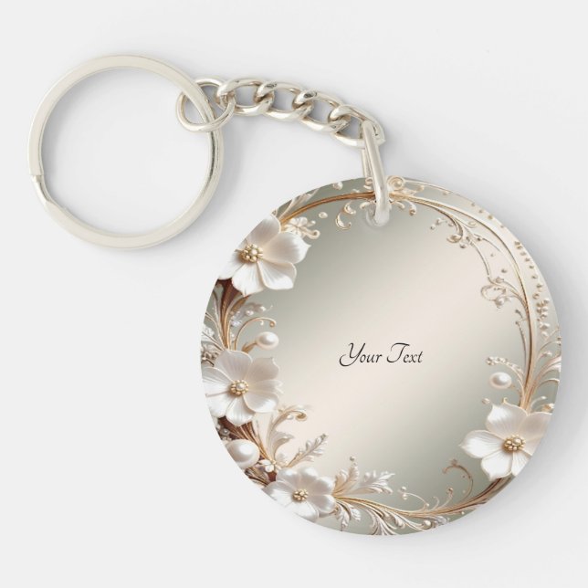 Llavero de Marco Floral Blanco Ornamentado (Frente)