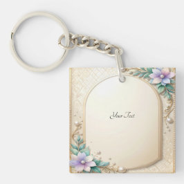 Llavero de Marco Floral Decorativo con Perlas