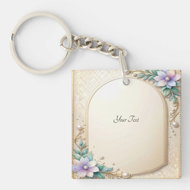 Llavero de Marco Floral Decorativo con Perlas (Frente)