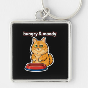 Llavero de meme de gato naranja lindo, hambriento 