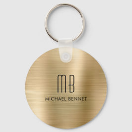Llavero de Metal Bruñido Falso de Oro con Monogram