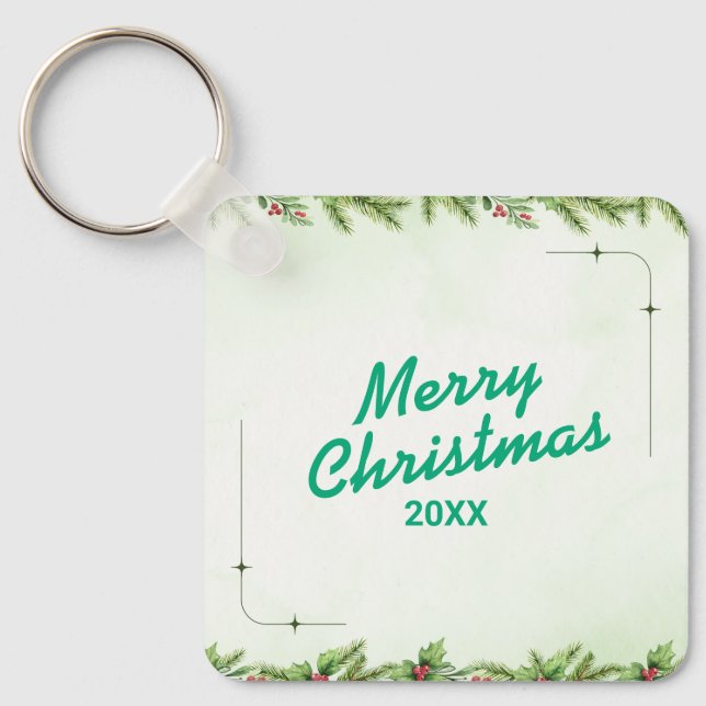 Llavero de metal cuadrado de Navidad personalizado (Anverso)
