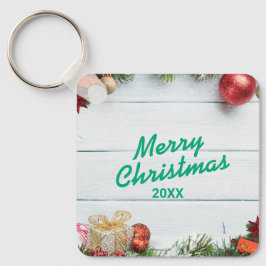 Llavero de metal cuadrado de Navidad personalizado