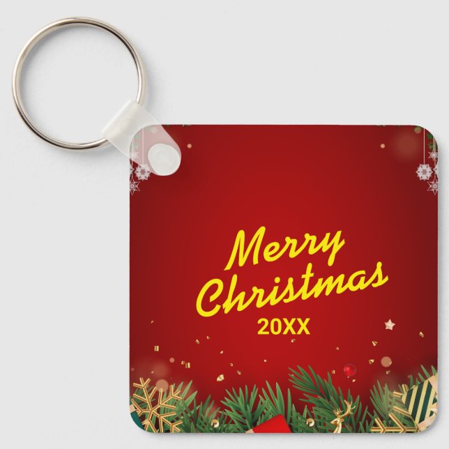 Llavero de metal cuadrado de Navidad personalizado (Anverso)