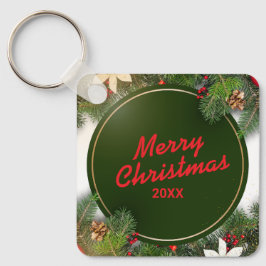 Llavero de metal cuadrado de Navidad personalizado