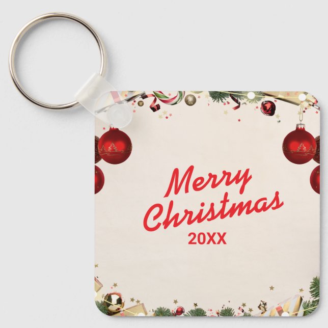 Llavero de metal cuadrado de Navidad personalizado (Anverso)