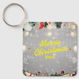 Llavero de metal cuadrado de Navidad personalizado