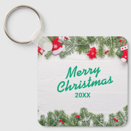Llavero de metal cuadrado de Navidad personalizado