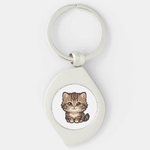 Llavero de Metal de Gatito Atigrado Marrón Adorabl