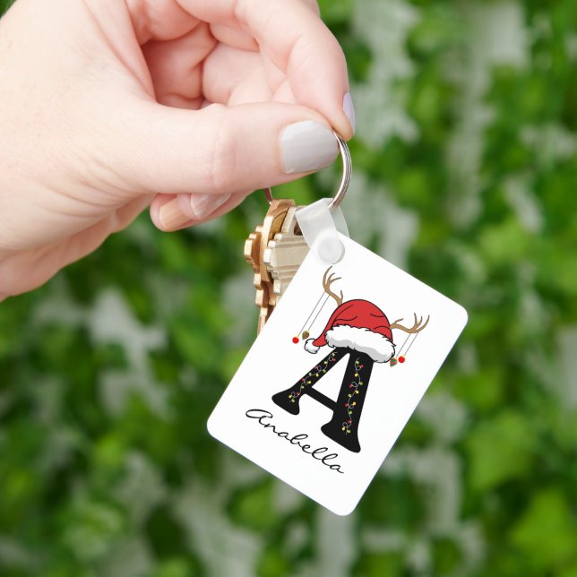 Llavero de monograma personalizado de Navidad para (Mano)