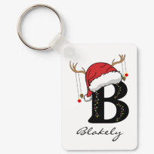 Llavero de monograma personalizado de Navidad para