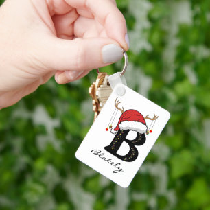 Llavero de monograma personalizado de Navidad para