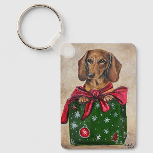 Llavero de Navidad con arte de perro Dachshund en