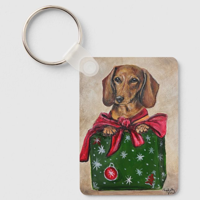 Llavero de Navidad con arte de perro Dachshund en  (Anverso)