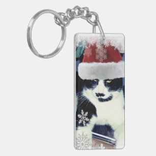 Llavero de Navidad de gato Santa esmoquin