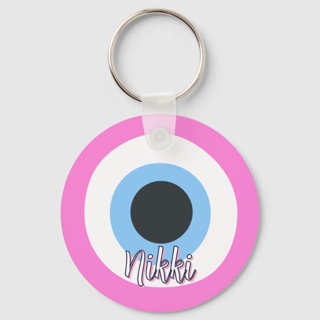 Llavero de ojo turco rosa || personalizable (Anverso)