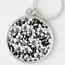 llavero de orquídeas en blanco y negro