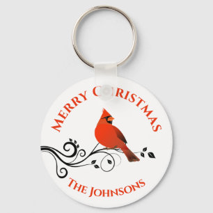 Llavero de pájaro cardenal rojo de Navidad
